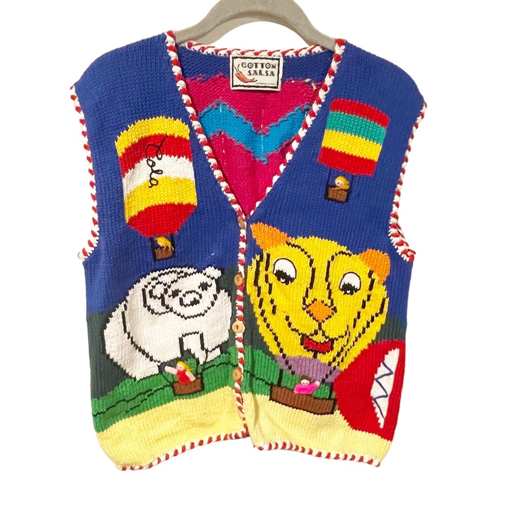 Cotton Salsa‎ Handmade One Size Hot Air Balloon Multicolor Sleeveless Knit Vest